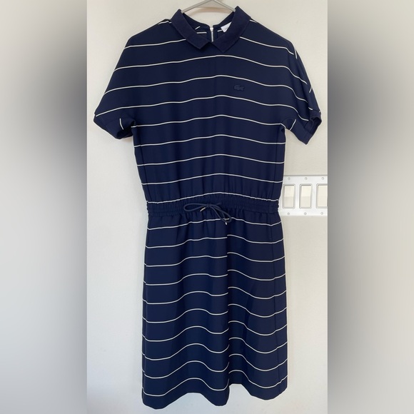 Lacoste Women's Dress Navy White Striped Size 34 Knee Length Backless Very  New